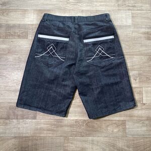 Y2K Red Ape Baggy Denim Shorts Mens 36 Dark Wash Black Jorts Embroidered